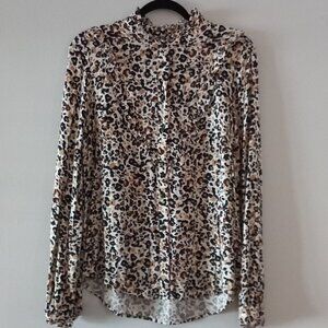 MAEVE Anthropologie Katia leopard print buttondown blouse with ruffles size 12